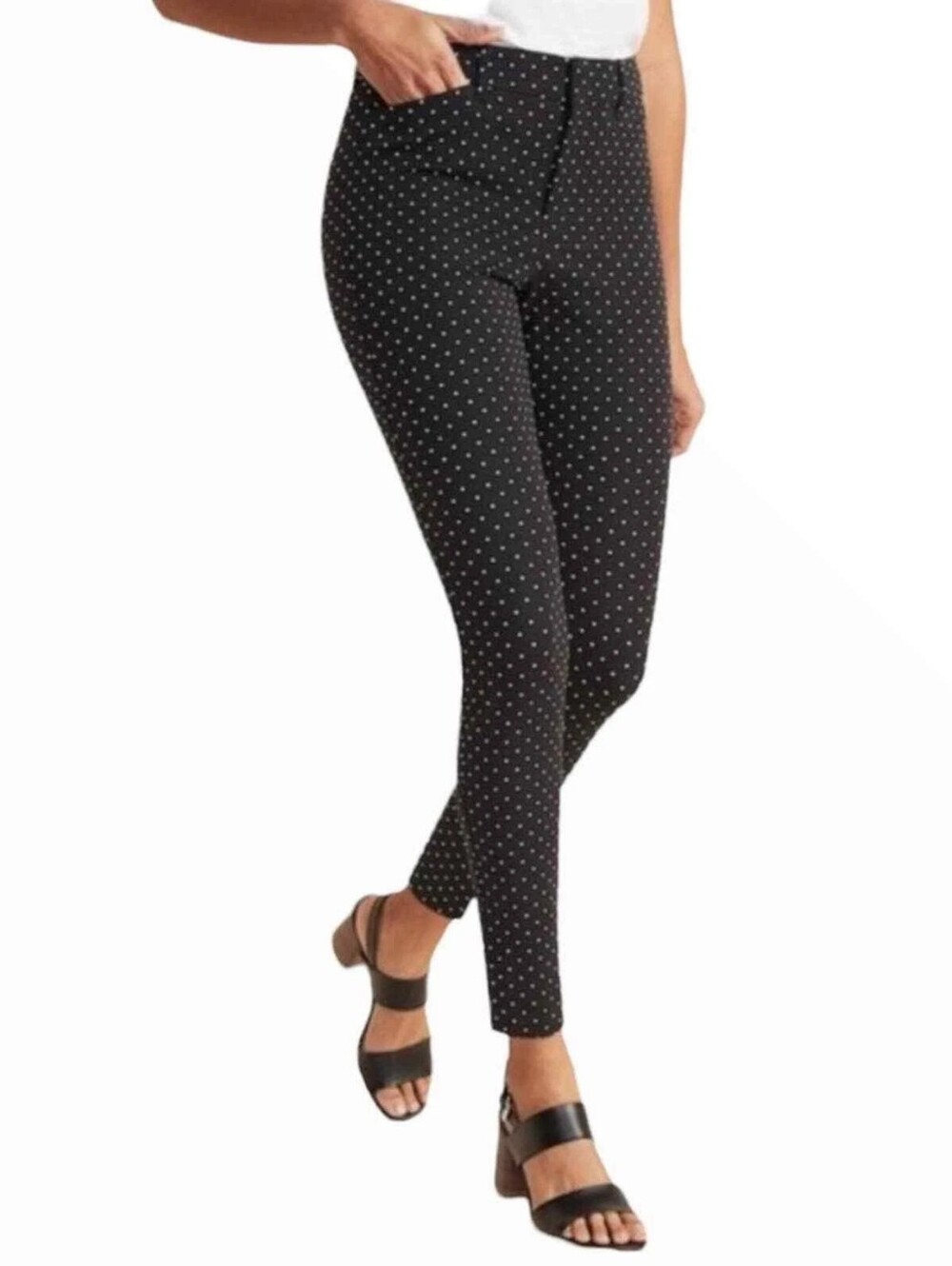 OLD NAVY Pixie Mid-Rise Black with White Polka Dot pants NWOT